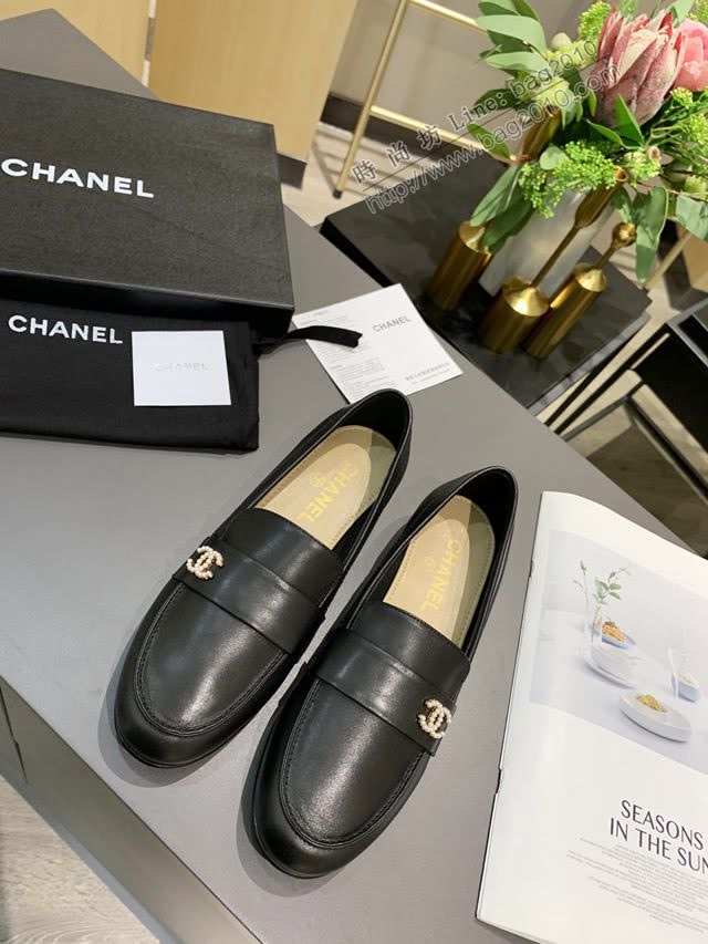 Chanel女鞋 香奈兒高版本2020早春新款單鞋 Chanel羊皮平跟女皮鞋  naq1169